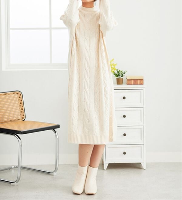 BELLUNA（ベルーナ）の「ケーブル柄ロング丈ニットワンピース（ニットワンピース）」｜詳細画像
