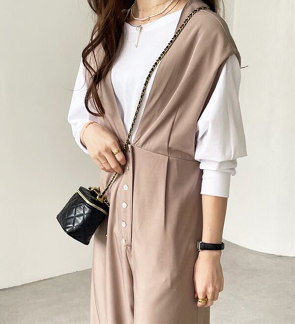 GeeRA（ジーラ）の「深Ｖネックフレンチスリーブサロペット（その他ワンピース）」｜詳細画像