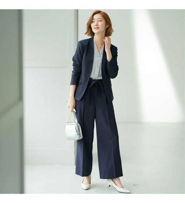 GeeRA（ジーラ）の「【2点セット】選べるボトム！洗えて型くずれしないノーカラージャケットパンツスーツセット（パンツスーツ）」｜詳細画像