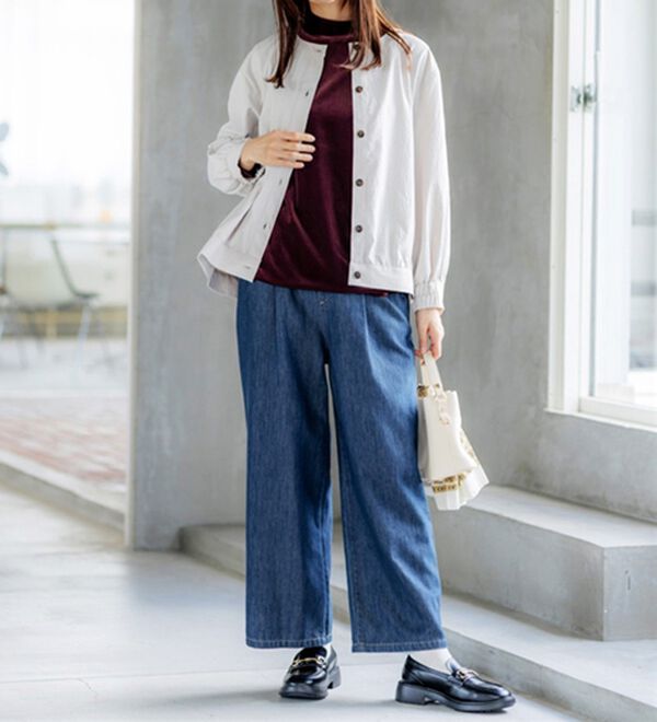 BELLUNA（ベルーナ）の「艶やかシアーベロア袖シャーリングプルオーバー（カットソー）」｜詳細画像