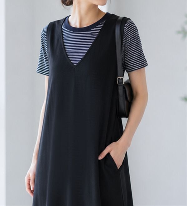 BELLUNA（ベルーナ）の「【２点セット】ロゴＴシャツ付ワンピースアンサンブル（アンサンブル）」｜詳細画像