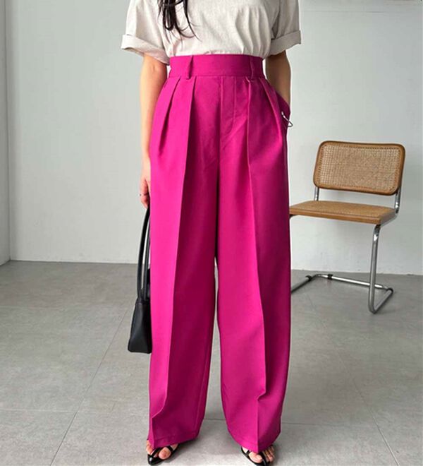 RANAN（ラナン）の「【選べる股下】きれい見え２タックワイドスラックス（ワイドパンツ・ガウチョ）」｜詳細画像