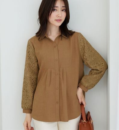 BELLUNA（ベルーナ）の「麻調素材袖レースブラウス（ブラウス）」