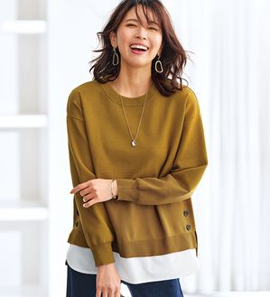 BELLUNA（ベルーナ）の「裾ボタン重ね着風ニットプルオーバー（ニット・セーター）」｜詳細画像