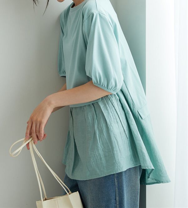 BELLUNA（ベルーナ）の「ギャザー使い異素材切替ふんわりチュニック（チュニック）」｜詳細画像