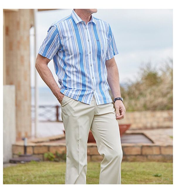 「＜ゴールデンベア＞パナマ織ストライプサマーシャツ（メンズシャツ）」｜詳細画像