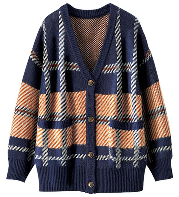 ビッグシルエット　ターコイズチェック柄ウールカーディガン　ゆるだぼ FREAK'S STORE（フリークスストア）の「WEB限定 ビッグシルエット
