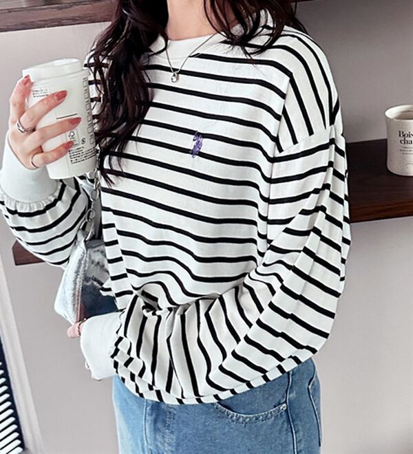 GeeRA（ジーラ）の「【Ｕ．Ｓ．　ＰＯＬＯ　ＡＳＳＮ．】配色ラインロンＴ（カットソー）」｜白系ボーダー