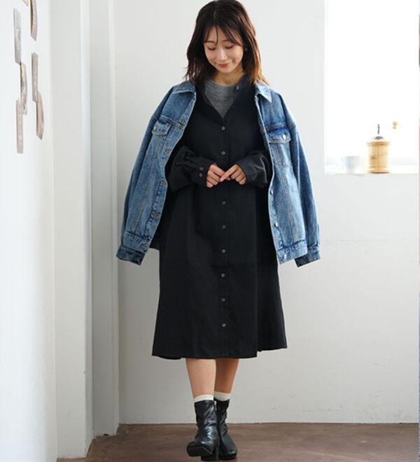 LL～8L】フランネル チェック 細魅せ シャツワンピース