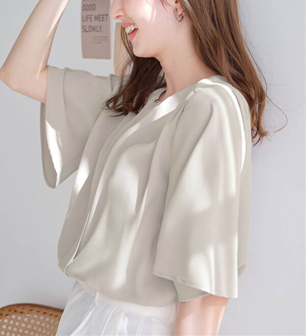 alotta（アロッタ）の「【接触冷感】前後２ＷＡＹギャザーブラウス（半袖）（ブラウス）」｜詳細画像