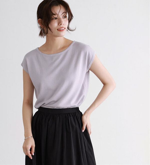 Pierrot（ピエロ）の「【選べる２ネック】シルクタッチフレンチスリーブニット（ニット・セーター）」｜詳細画像