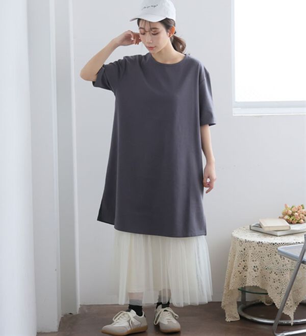 A HAPPY MARILYN（アハッピーマリリン）の「【Ｍ～８Ｌ】【接触冷感・吸水速乾】体型カバー五分袖チュニック（チュニック）」｜詳細画像