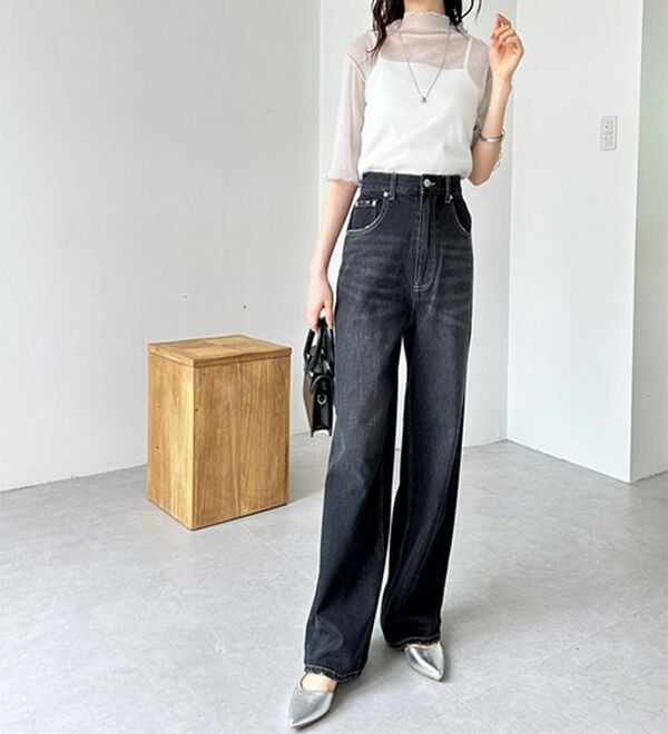 GeeRA（ジーラ）の「ハイウエストストレートデニム（ワイドパンツ・ガウチョ）」｜詳細画像