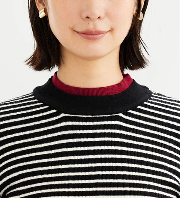 BELLUNA（ベルーナ）の「衿＆袖配色リブニットプルオーバー（ニット・セーター）」｜詳細画像