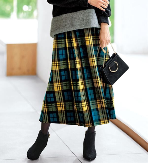 BELLUNA（ベルーナ）の「ウール調チェック柄タックデザインスカート（ロングスカート）」｜詳細画像