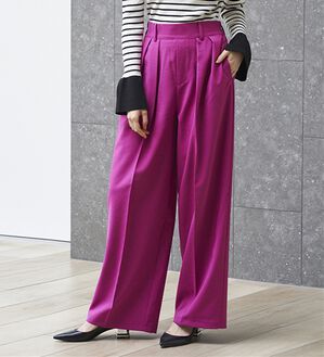 RANAN（ラナン）の「【選べる股下】きれい見え２タックワイドスラックス（ワイドパンツ・ガウチョ）」｜ピンク