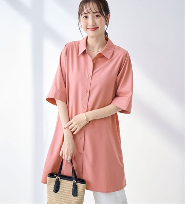 alotta（アロッタ）の「シャツチュニックワンピース（チュニックワンピース）」｜ピンク