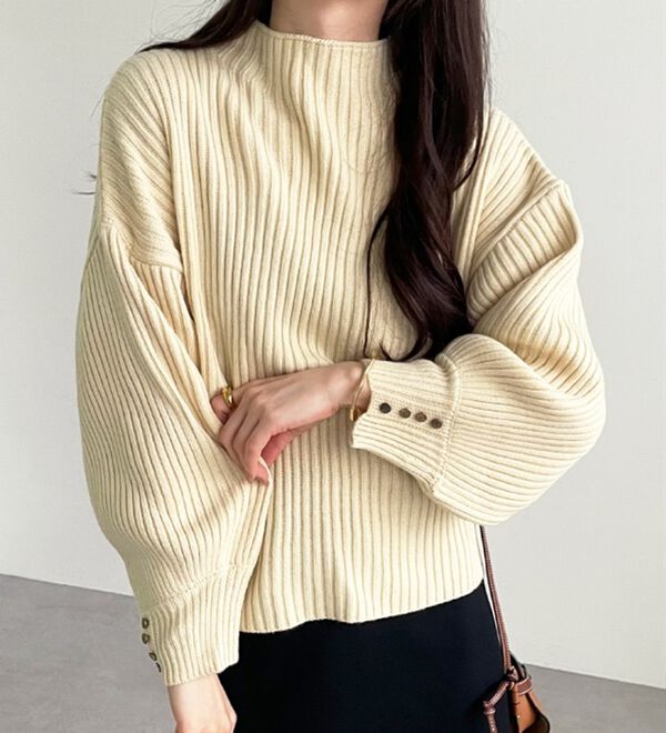 GeeRA（ジーラ）の「袖ボタンボトルネックリブニット（ニット・セーター）」｜詳細画像