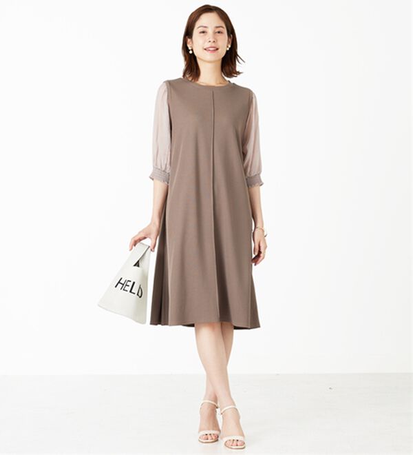 袖切替デザインシャーリングワンピース - ベルーナ【公式】 