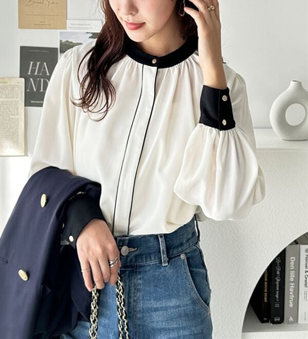 GeeRA（ジーラ）の「前後２ＷＡＹバイカラーブラウス（ブラウス）」｜詳細画像