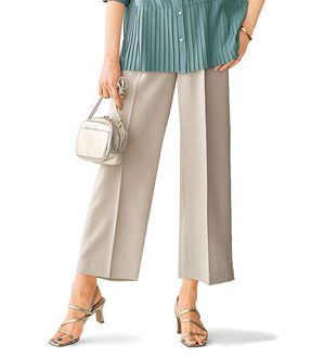 BELLUNA（ベルーナ）の「ヒンヤリ爽快！麻調ビンテージワイドパンツ（ワイドパンツ・ガウチョ）」｜サンドベージュ