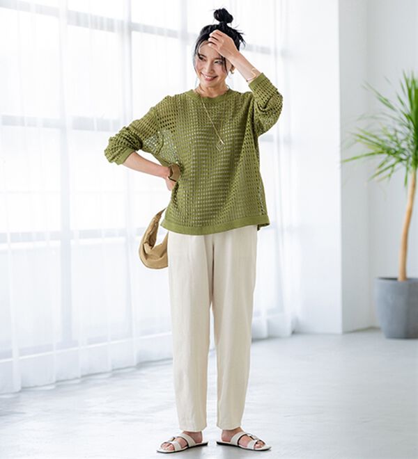 BELLUNA（ベルーナ）の「レーヨン麻入りゆったりワイドパンツ（フルレングスパンツ）」｜詳細画像