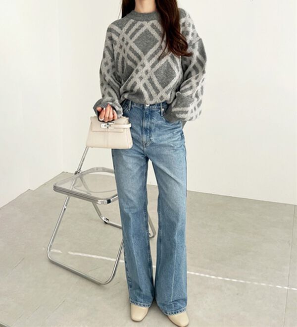 GeeRA（ジーラ）の「モヘアライクチェック柄ニットプルオーバー（ニット・セーター）」｜詳細画像