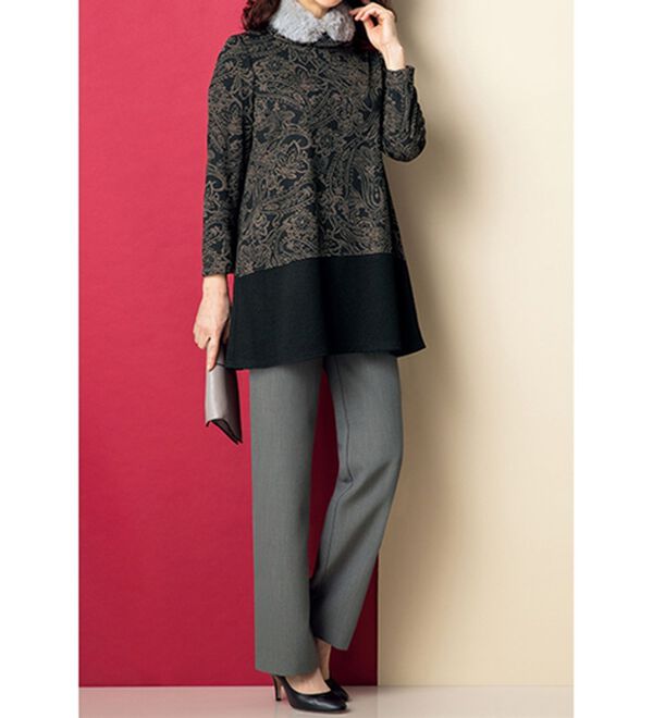 ルフラン（ルフラン）の「日本製ニットちりめん切替ブラウス＜芹菜～せりな～＞（ブラウス）」｜詳細画像