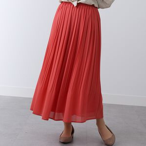 BELLUNA（ベルーナ）の「シフォンプリーツカラースカート（ロングスカート）」｜オレンジ