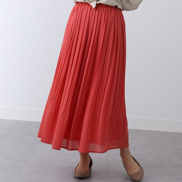BELLUNA（ベルーナ）の「シフォンプリーツカラースカート（ロングスカート）」｜オレンジ