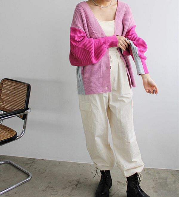 GeeRA（ジーラ）の「前後２ＷＡＹブロック配色ニット（ニットカーディガン）」｜詳細画像