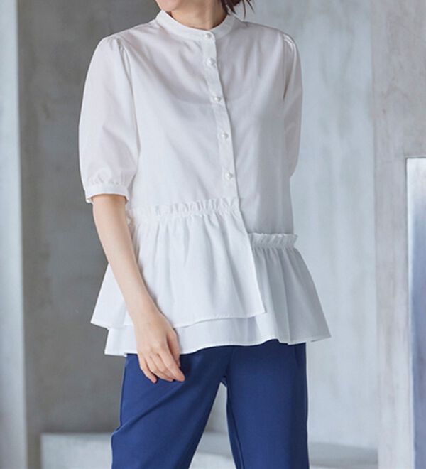 RANAN（ラナン）の「５分袖ペプラムギャザーブラウス（ブラウス）」｜詳細画像
