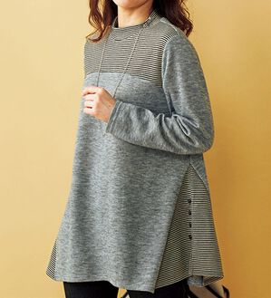 BELLUNA（ベルーナ）の「ボーダー切替ボタンデザインプルオーバー（チュニック）」｜詳細画像