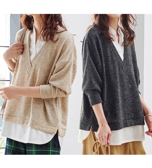 RANAN（ラナン）の「シャツレイヤード風ニットソーチュニック（チュニック）」｜詳細画像