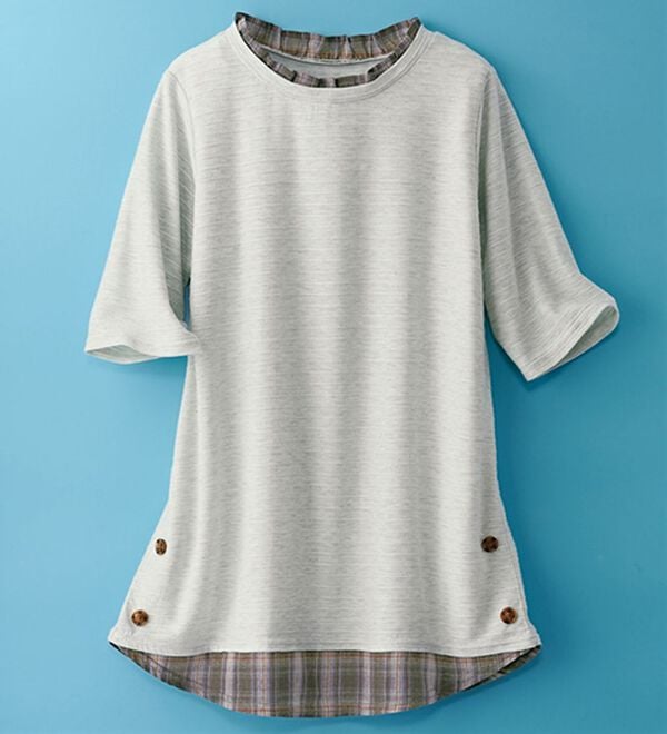 BELLUNA（ベルーナ）の「ひんやり冷感！タックジャカード素材重ね着風プルオーバー（カットソー）」｜オートミール2