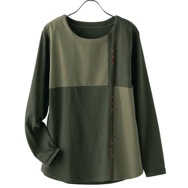 BELLUNA（ベルーナ）の「【３枚組】異素材使い赤ステッチプルオーバー（カットソー）」｜詳細画像