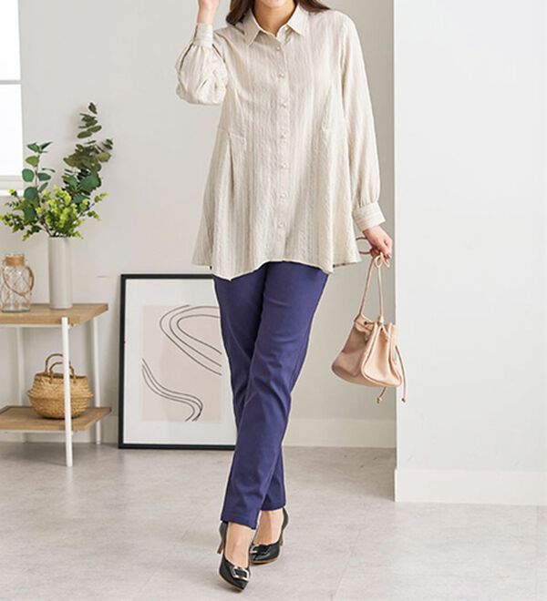 BELLUNA（ベルーナ）の「ドビーストライプ素材タック使いチュニック（チュニック）」｜詳細画像