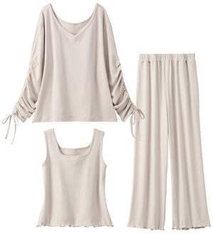 YU'NOW（ユナウ）の「リブルームウエア３点セット（パジャマ・ルームウェア）」｜アイボリー