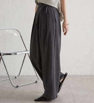 RANAN（ラナン）の「さらり麻調2タックラップリボンパンツ（フルレングスパンツ）」｜グレー