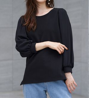 RANAN（ラナン）の「リップル素材ボリューム袖プルオーバー（カットソー）」｜ブラック