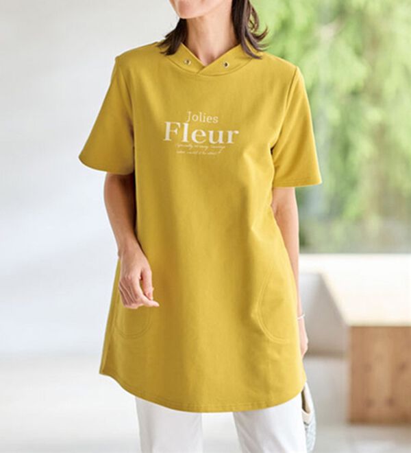 BELLUNA（ベルーナ）の「綿１００％裏毛素材ロゴチュニック（チュニック）」｜イエロー