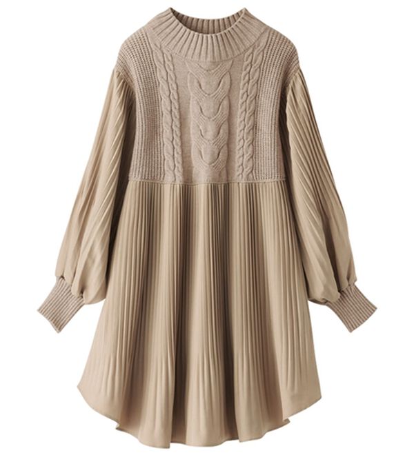 BELLUNA（ベルーナ）の「プリーツ切替ケーブル柄ニットチュニック（チュニック）」｜詳細画像