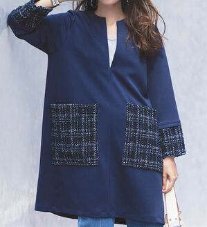 RANAN（ラナン）の「ツイードコンビミニワンピ（チュニック）」｜ネイビー