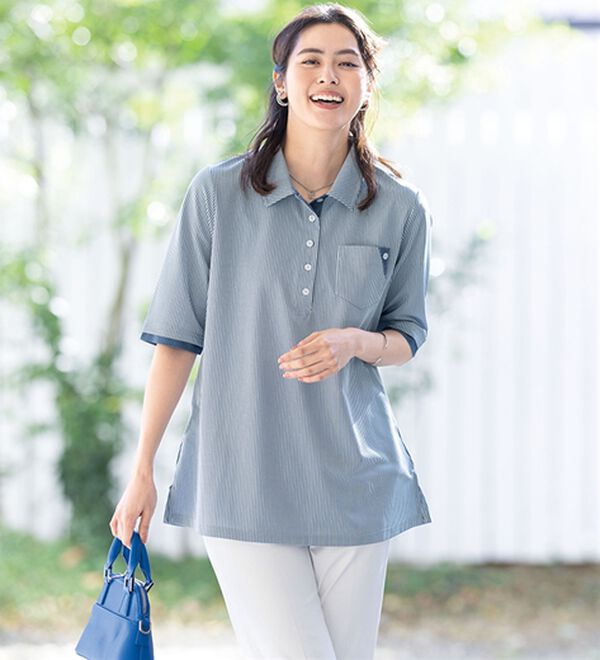 ルフラン（ルフラン）の「【３色組】ストライプ編サラらくプルオーバー（カットソー）」｜詳細画像