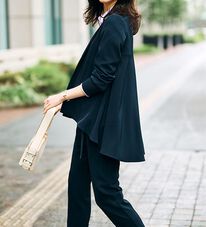 お得3点セットfrene ノーカラーブラックジャケットセット MOM