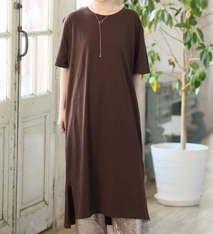 A HAPPY MARILYN（アハッピーマリリン）の「【Ｌ～１０Ｌ】選べる２丈！綿１００％ストンと楽ちん！着心地さらりゆるＴワンピース＆チュニック（チュニック）」｜ブラウン