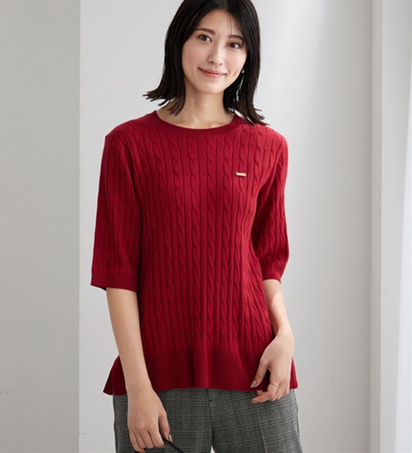 BELLUNA（ベルーナ）の「軽やか綿混！ケーブルニットプルオーバー（ニット・セーター）」｜詳細画像