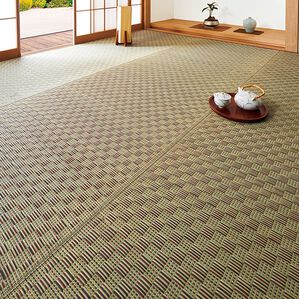 「小さな格子柄がきれいな上敷（い草ラグ）」｜ベージュ裏貼あり