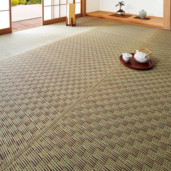 「小さな格子柄がきれいな上敷（い草ラグ）」｜ベージュ裏貼あり