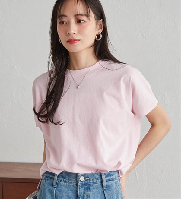 RANAN（ラナン）の「【選べる袖丈】【ひんやり・ＵＶ】＜BC＞綿100％プチハイネックＴシャツ（カットソー）」｜詳細画像